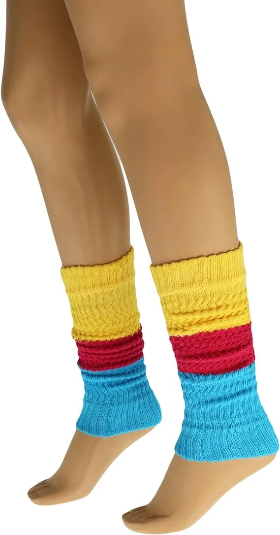 1 Pair Women's Colorful Cotton Knitted Leg Warmers 21 Inches Soft and Stretchy