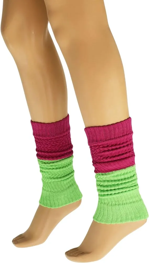 1 Pair Women's Colorful Cotton Knitted Leg Warmers 21 Inches Soft and Stretchy