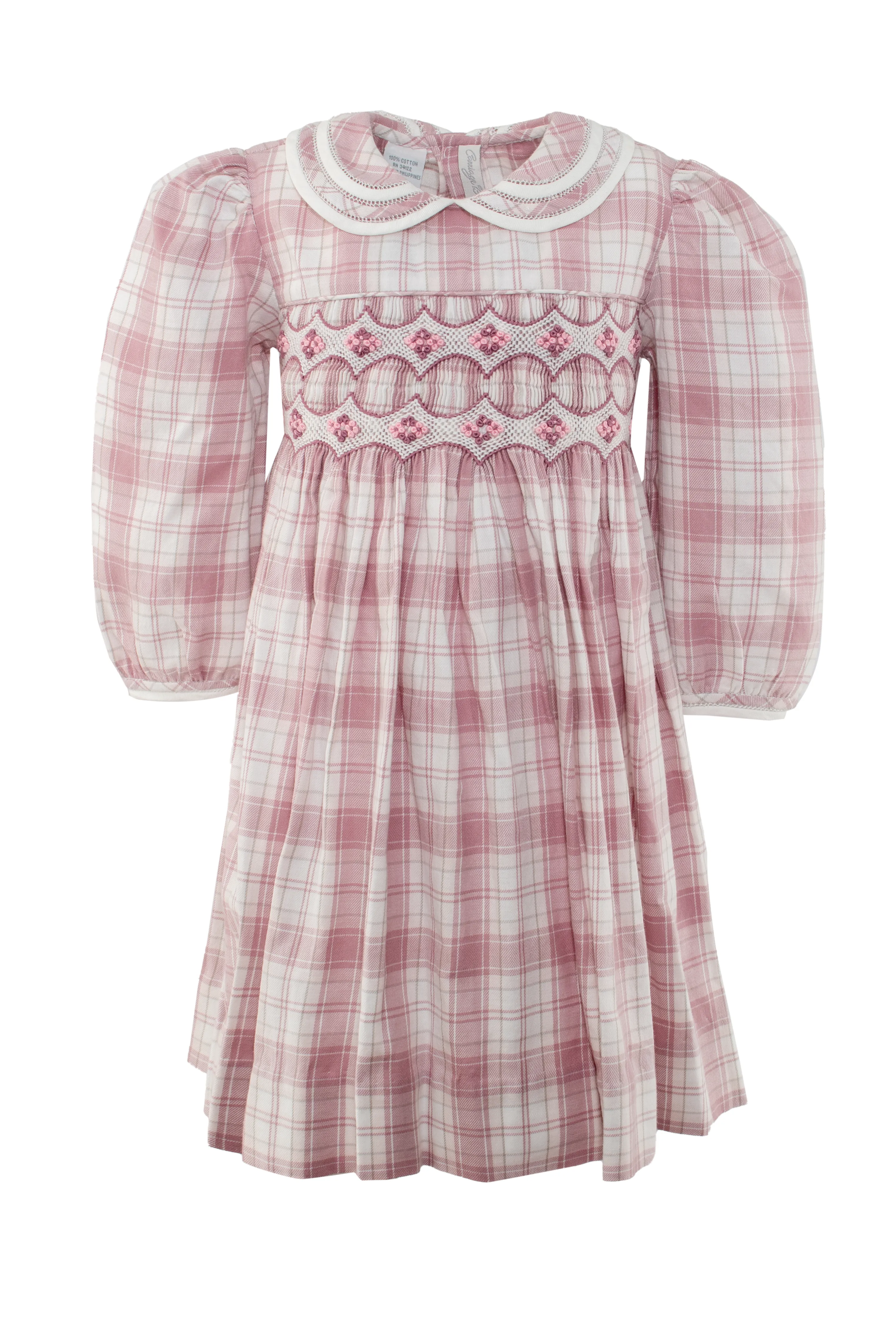 30031-Mauve Heathered Baby Girl Plaid Long Sleeve Dress
