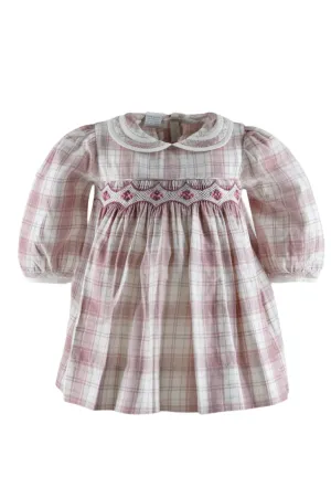 30031-Mauve Heathered Baby Girl Plaid Long Sleeve Dress