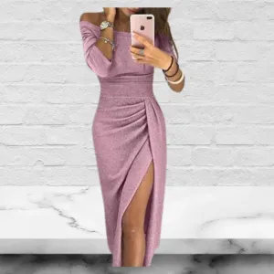 A-line Neck Sequin Slit Wrap Party Dress