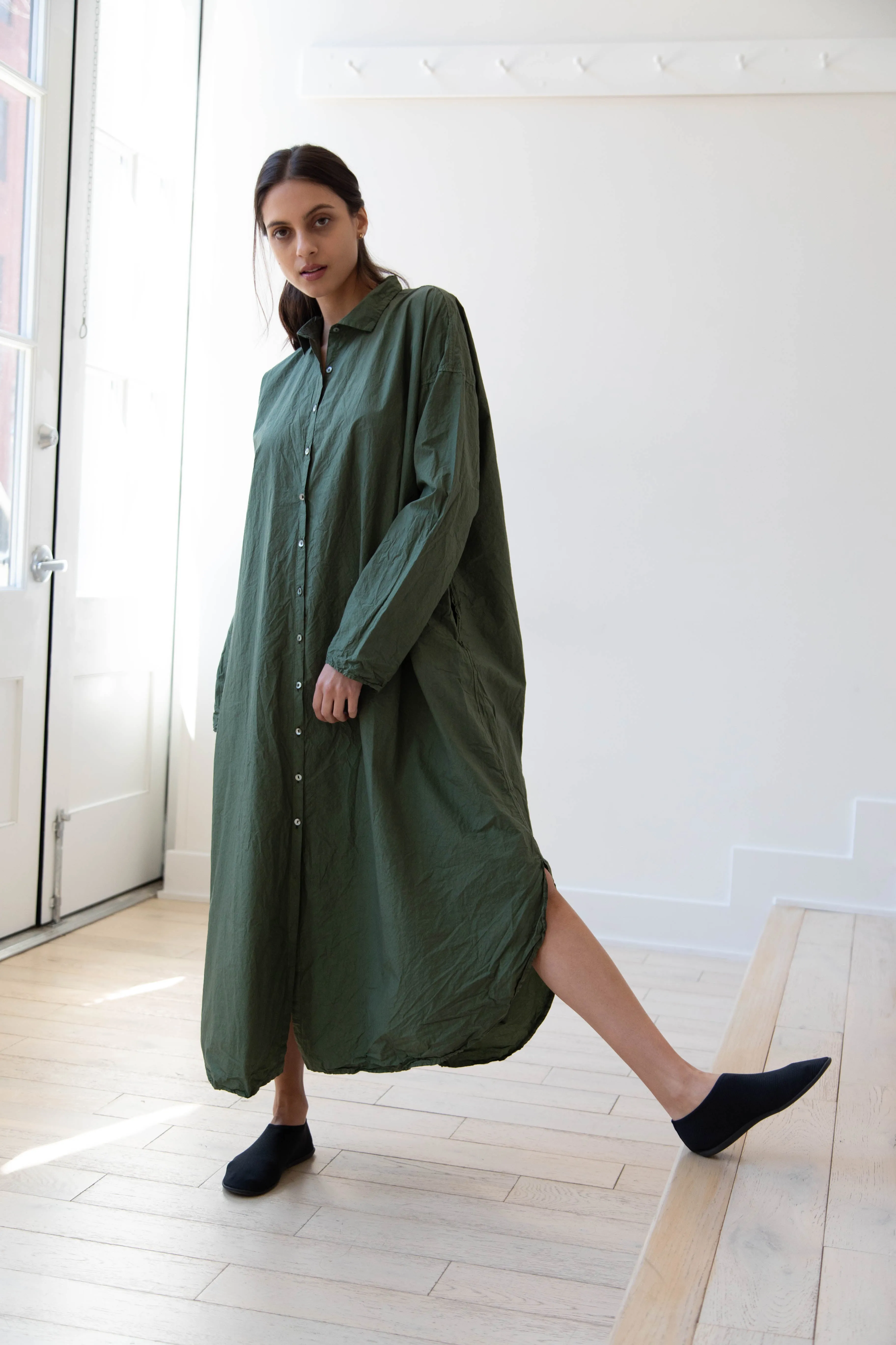 Album di Famiglia | TC Cotton Long Shirt Dress in Green