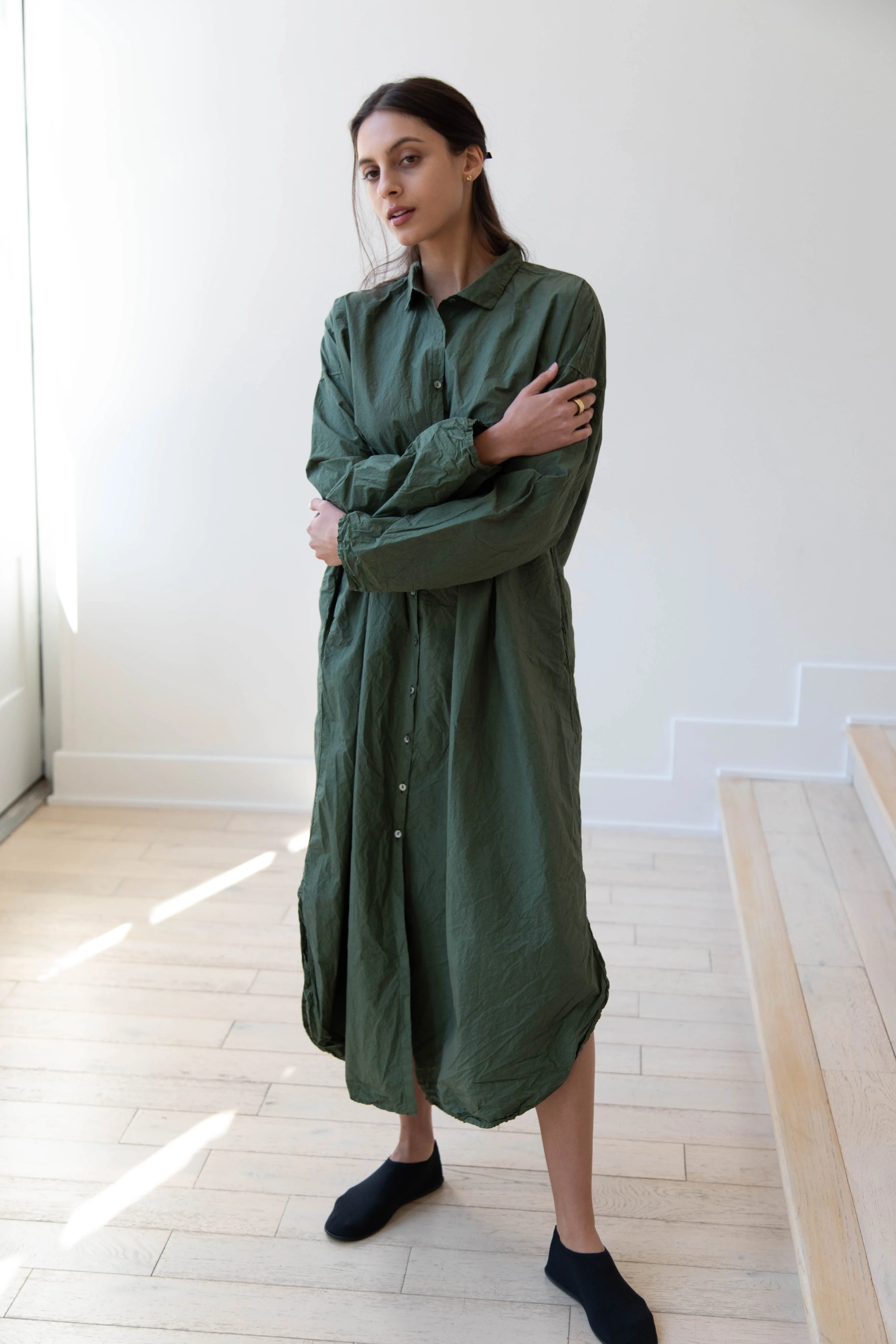 Album di Famiglia | TC Cotton Long Shirt Dress in Green