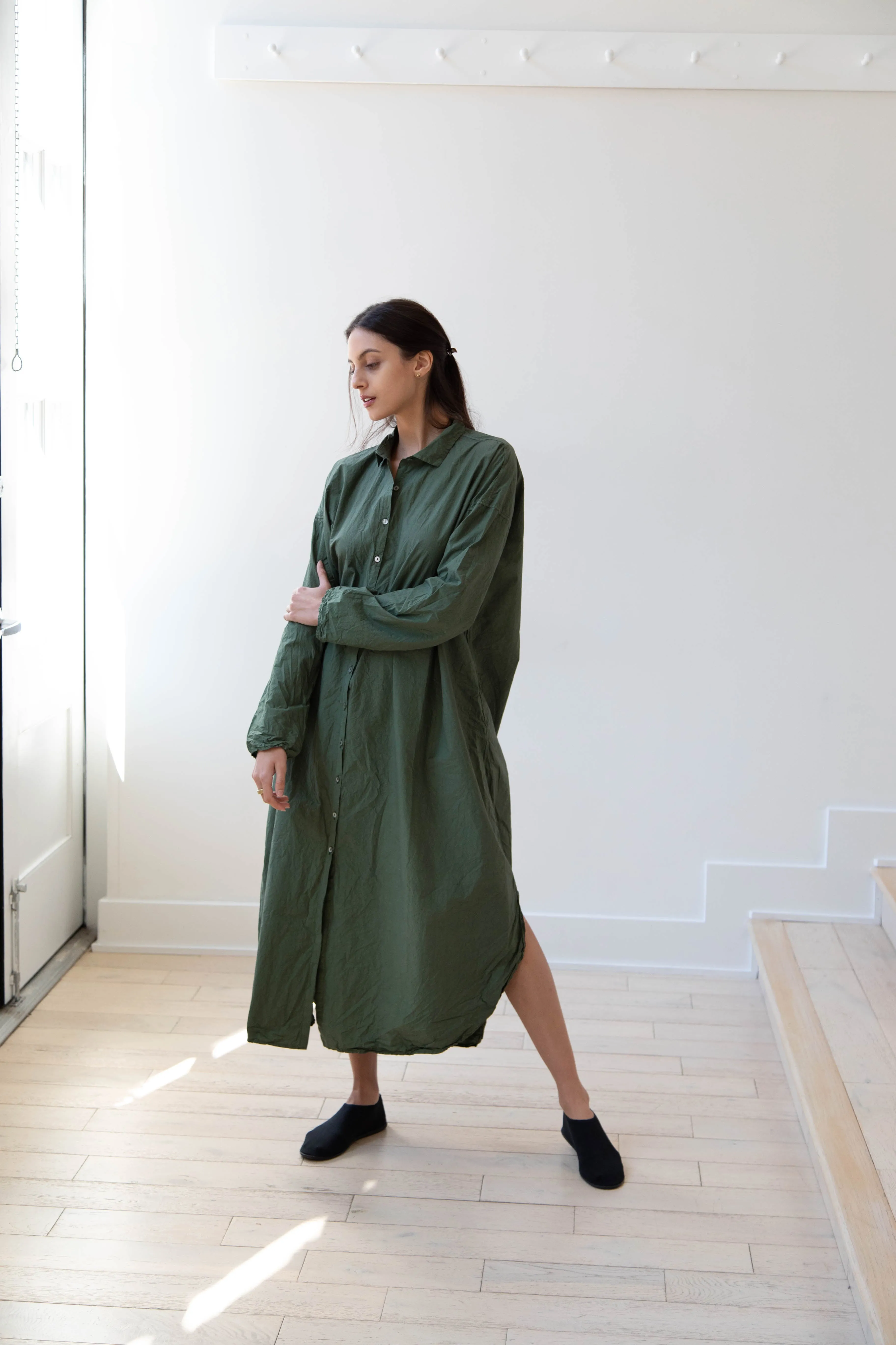 Album di Famiglia | TC Cotton Long Shirt Dress in Green