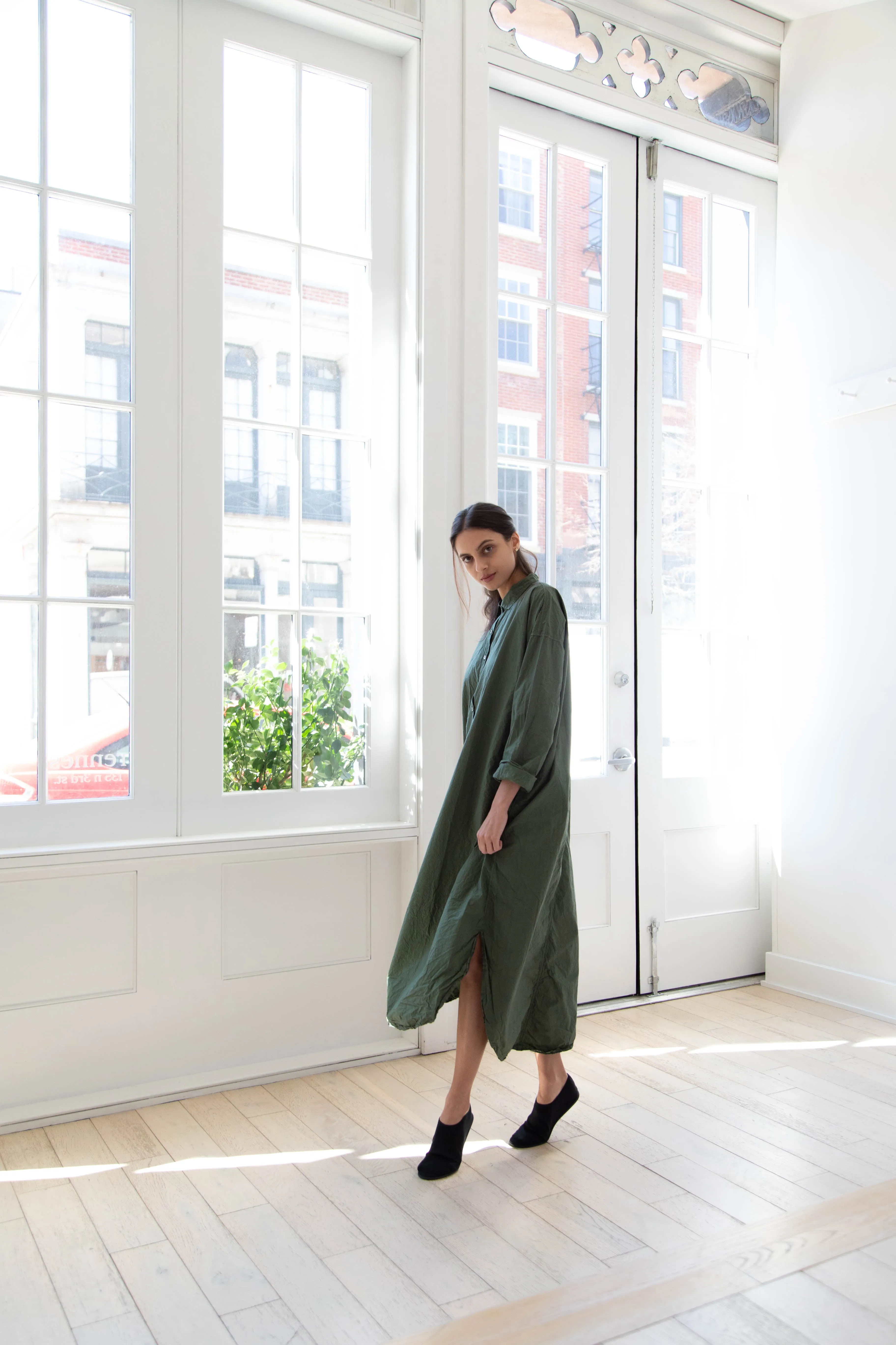 Album di Famiglia | TC Cotton Long Shirt Dress in Green