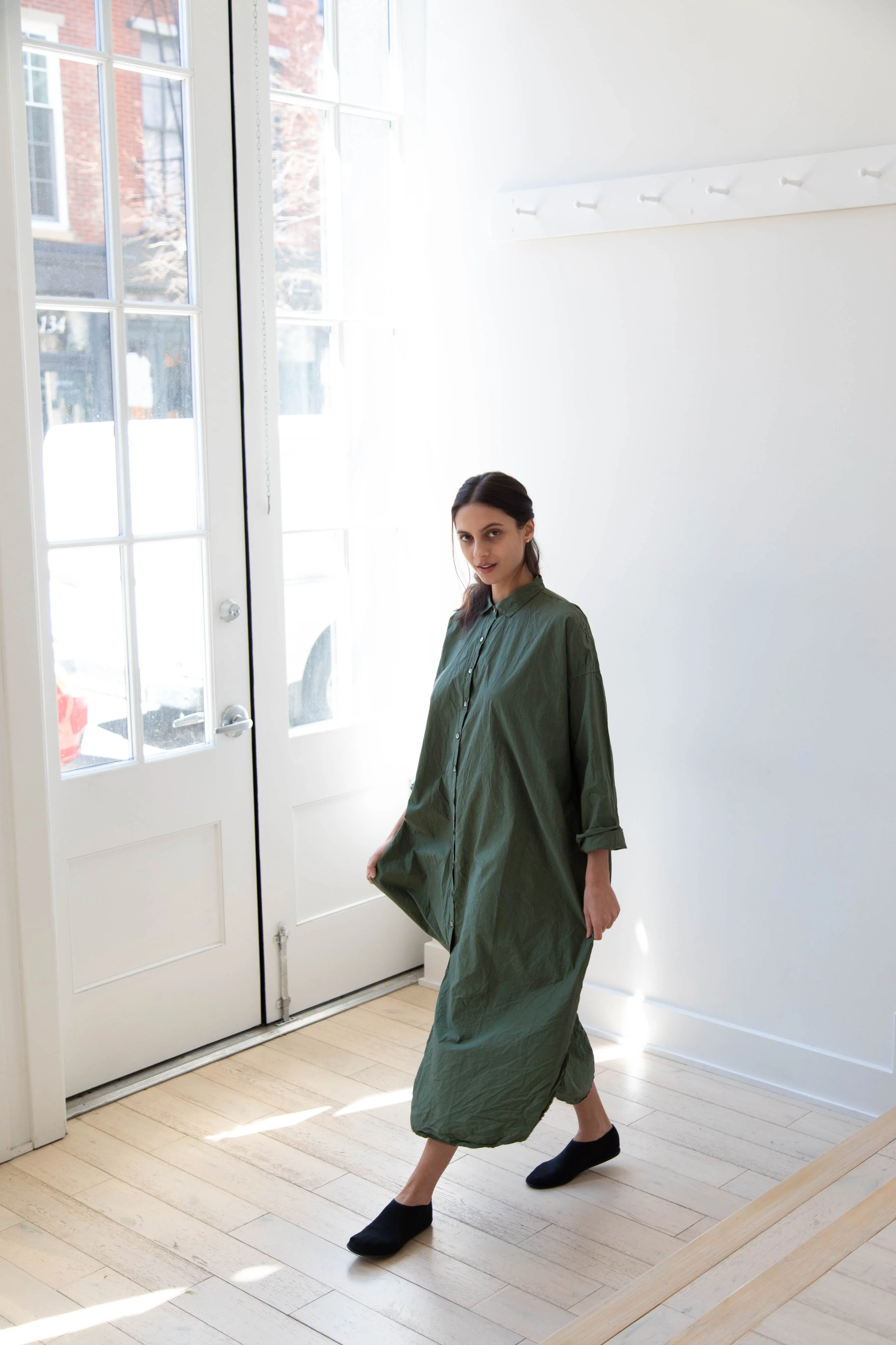 Album di Famiglia | TC Cotton Long Shirt Dress in Green