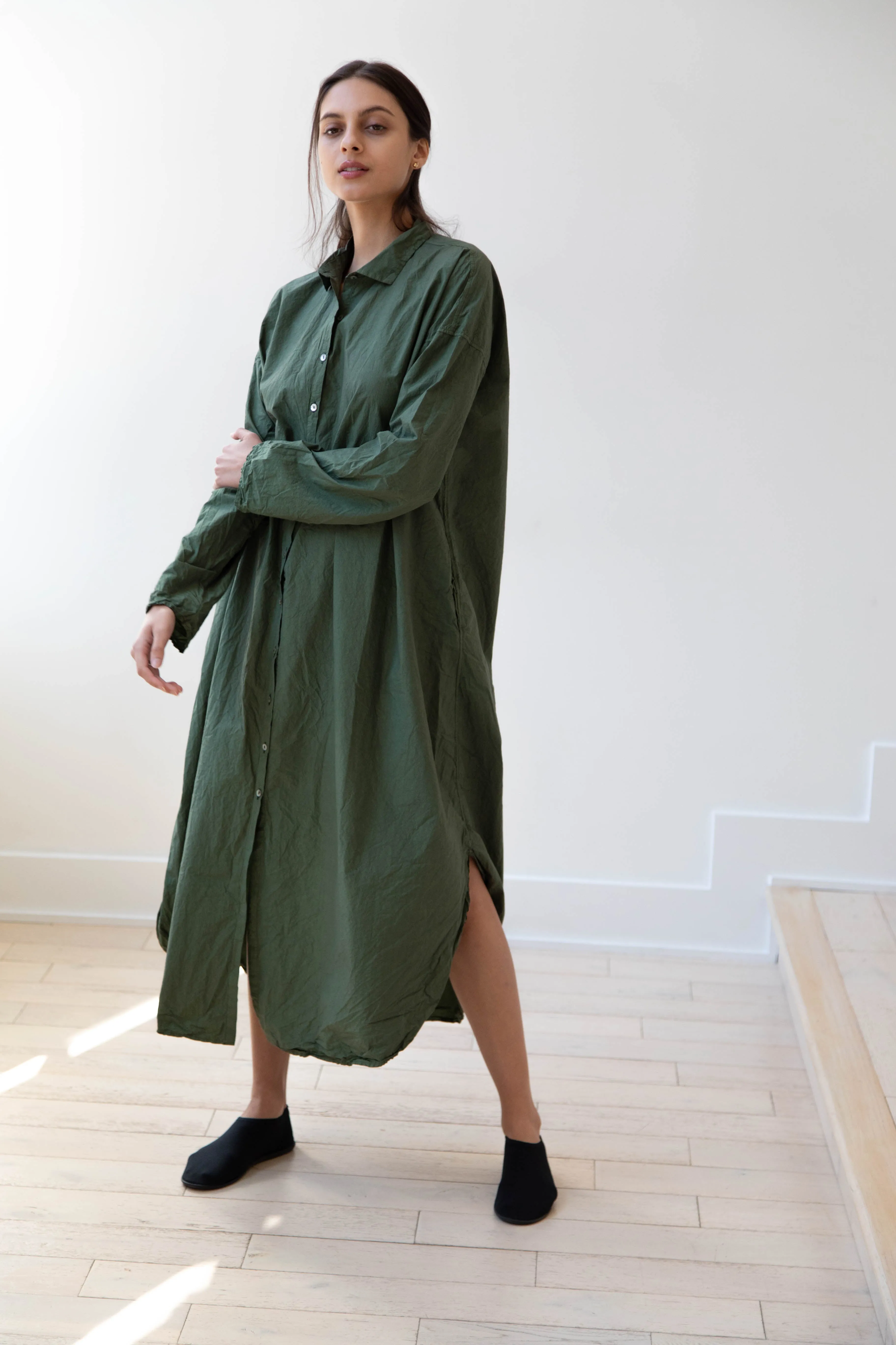 Album di Famiglia | TC Cotton Long Shirt Dress in Green