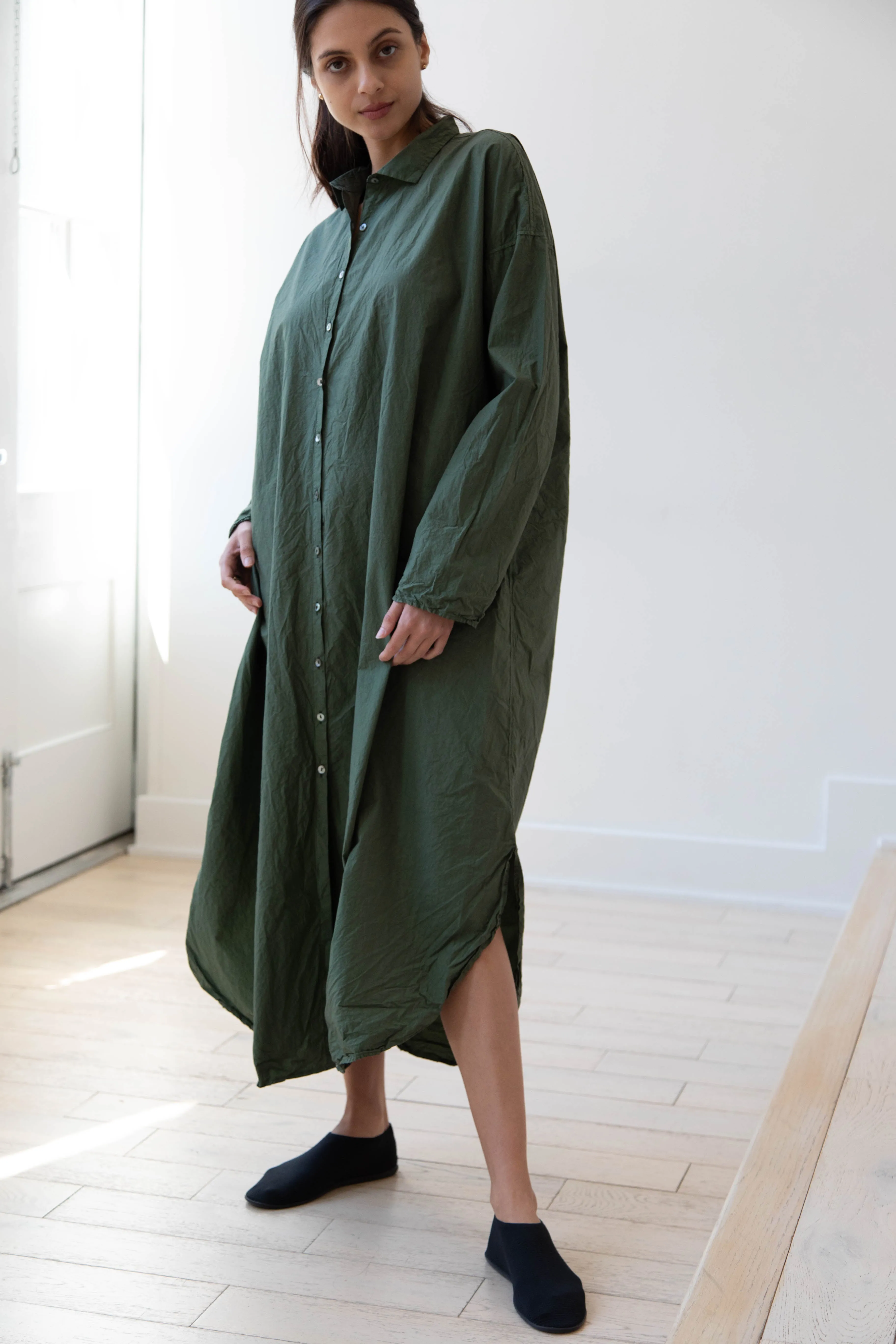 Album di Famiglia | TC Cotton Long Shirt Dress in Green