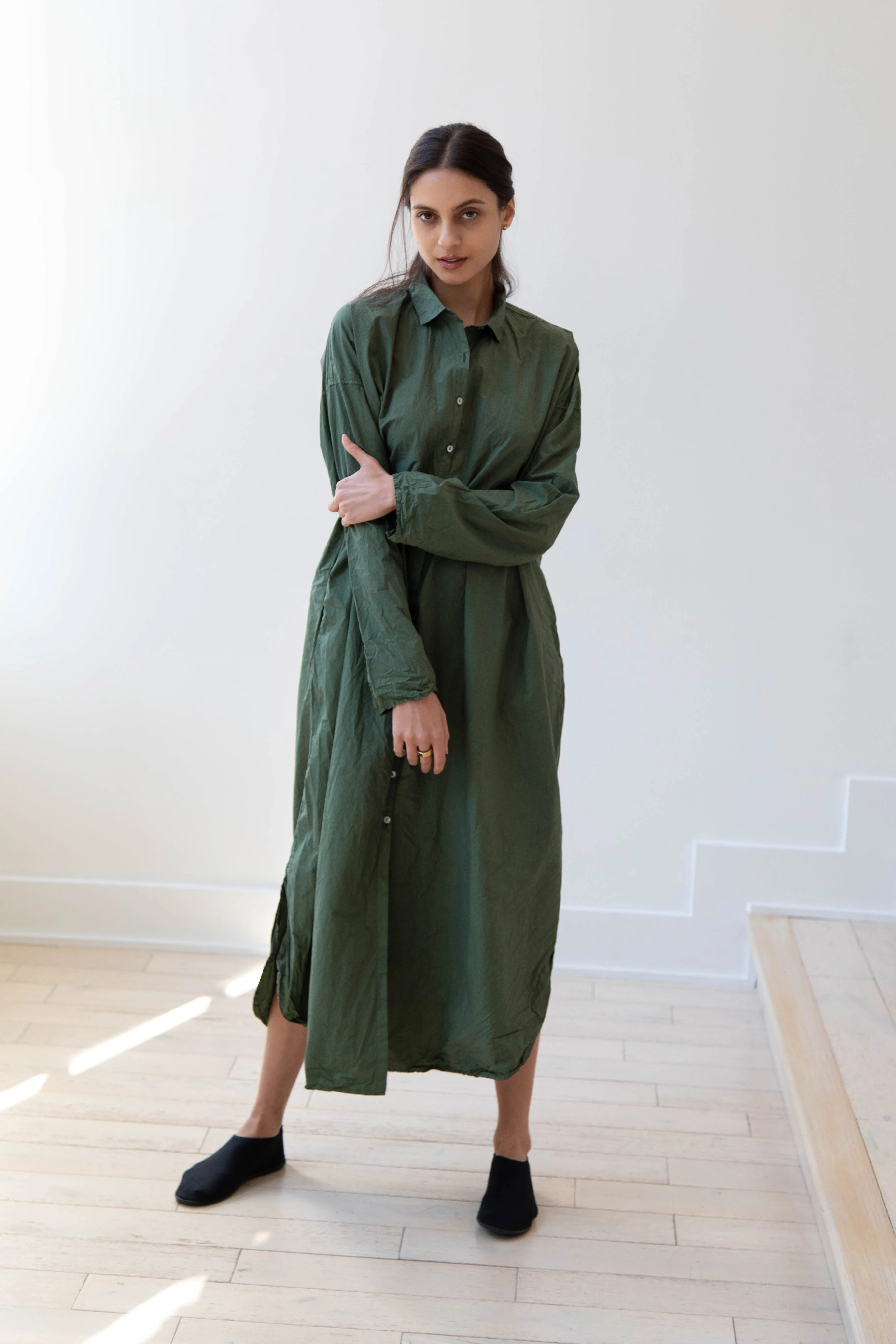 Album di Famiglia | TC Cotton Long Shirt Dress in Green