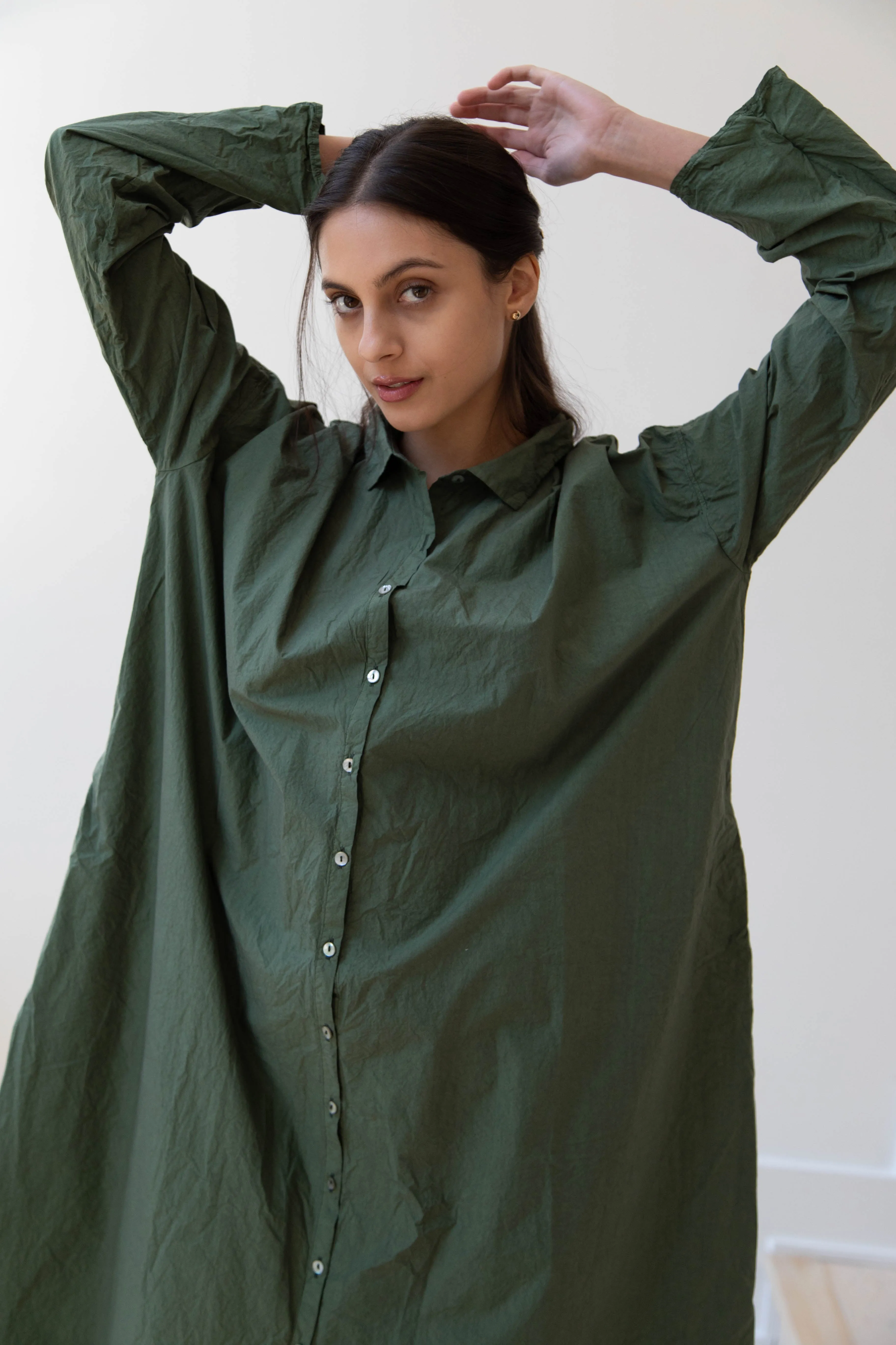 Album di Famiglia | TC Cotton Long Shirt Dress in Green