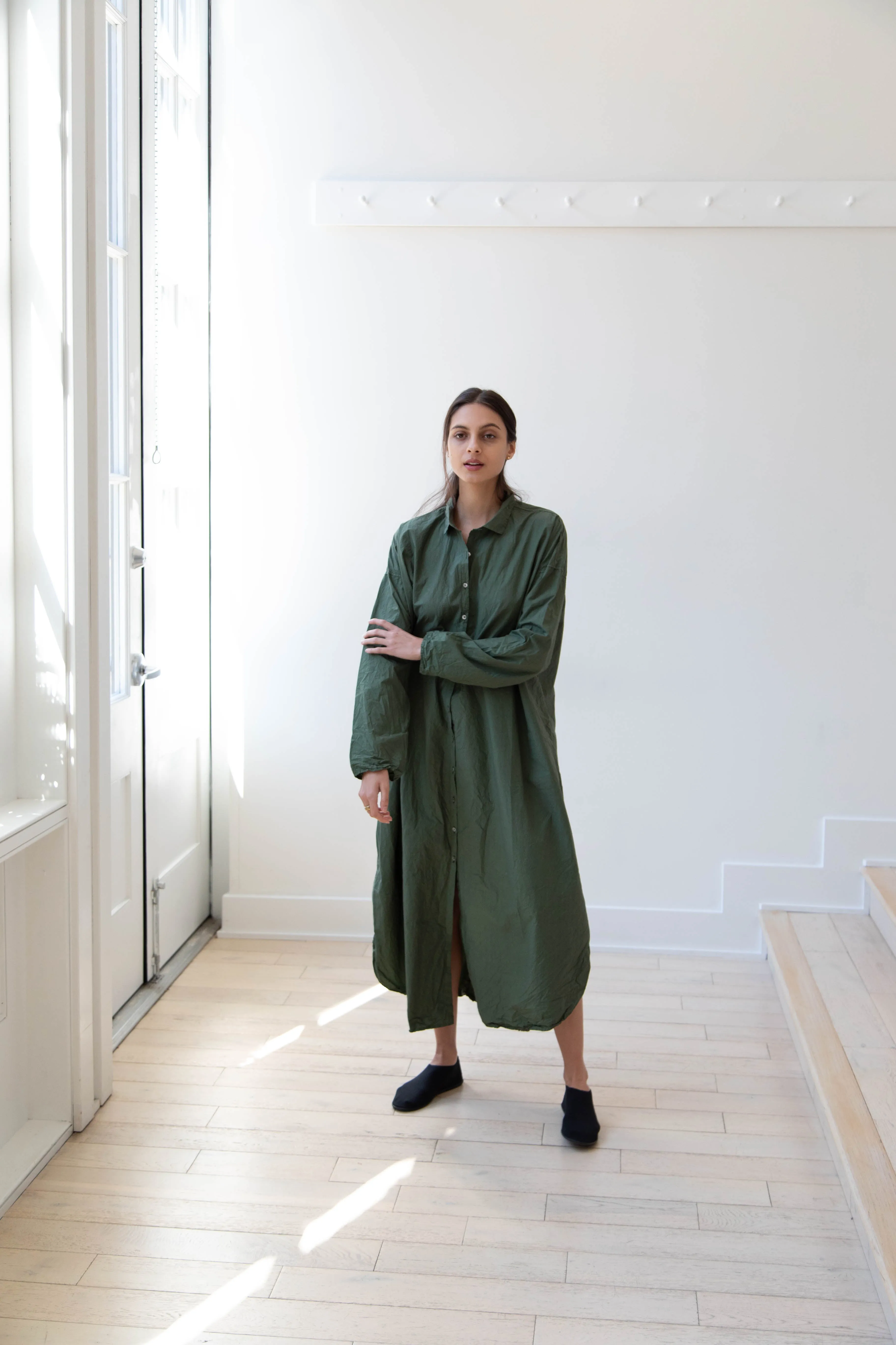 Album di Famiglia | TC Cotton Long Shirt Dress in Green