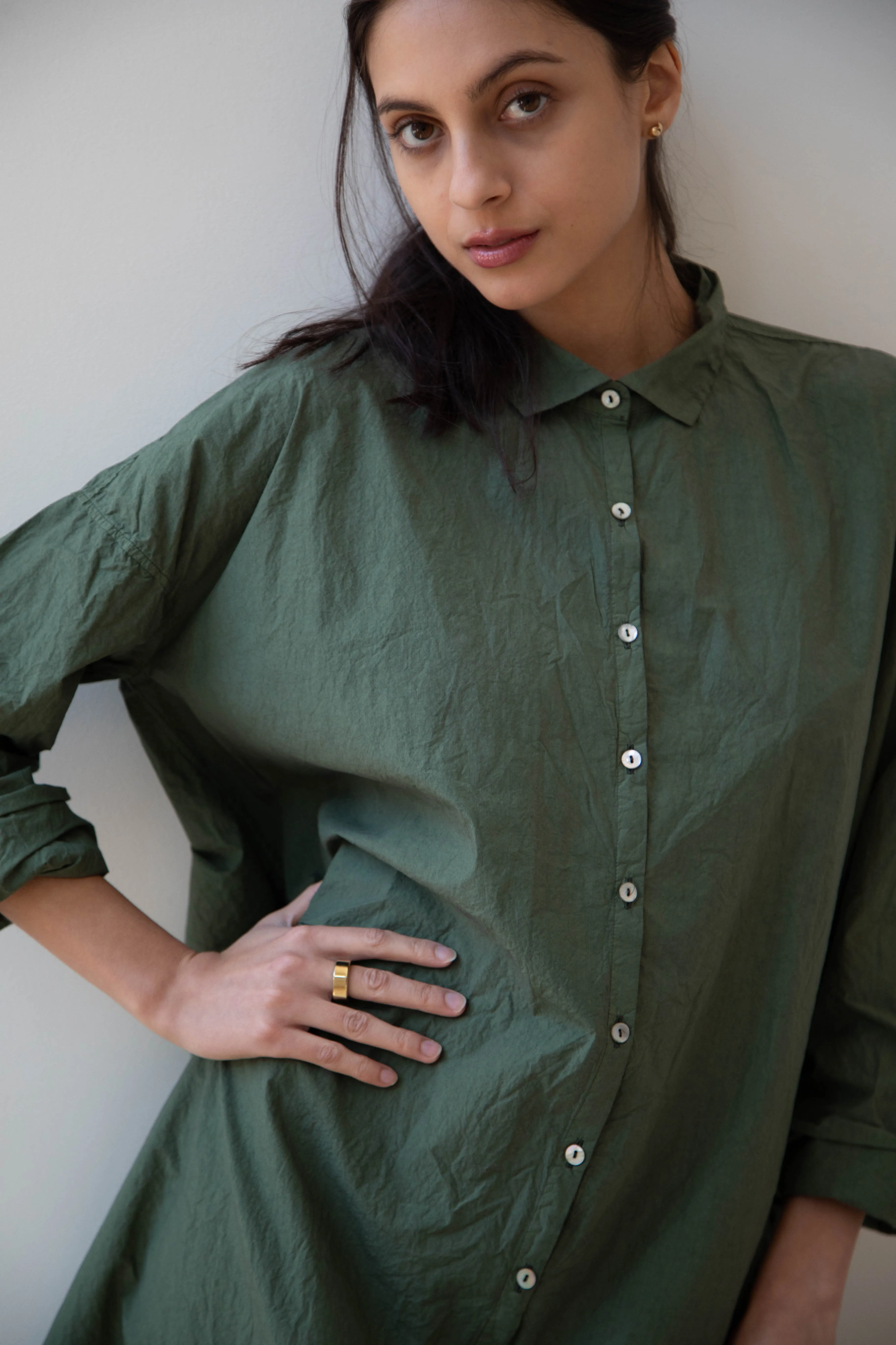 Album di Famiglia | TC Cotton Long Shirt Dress in Green