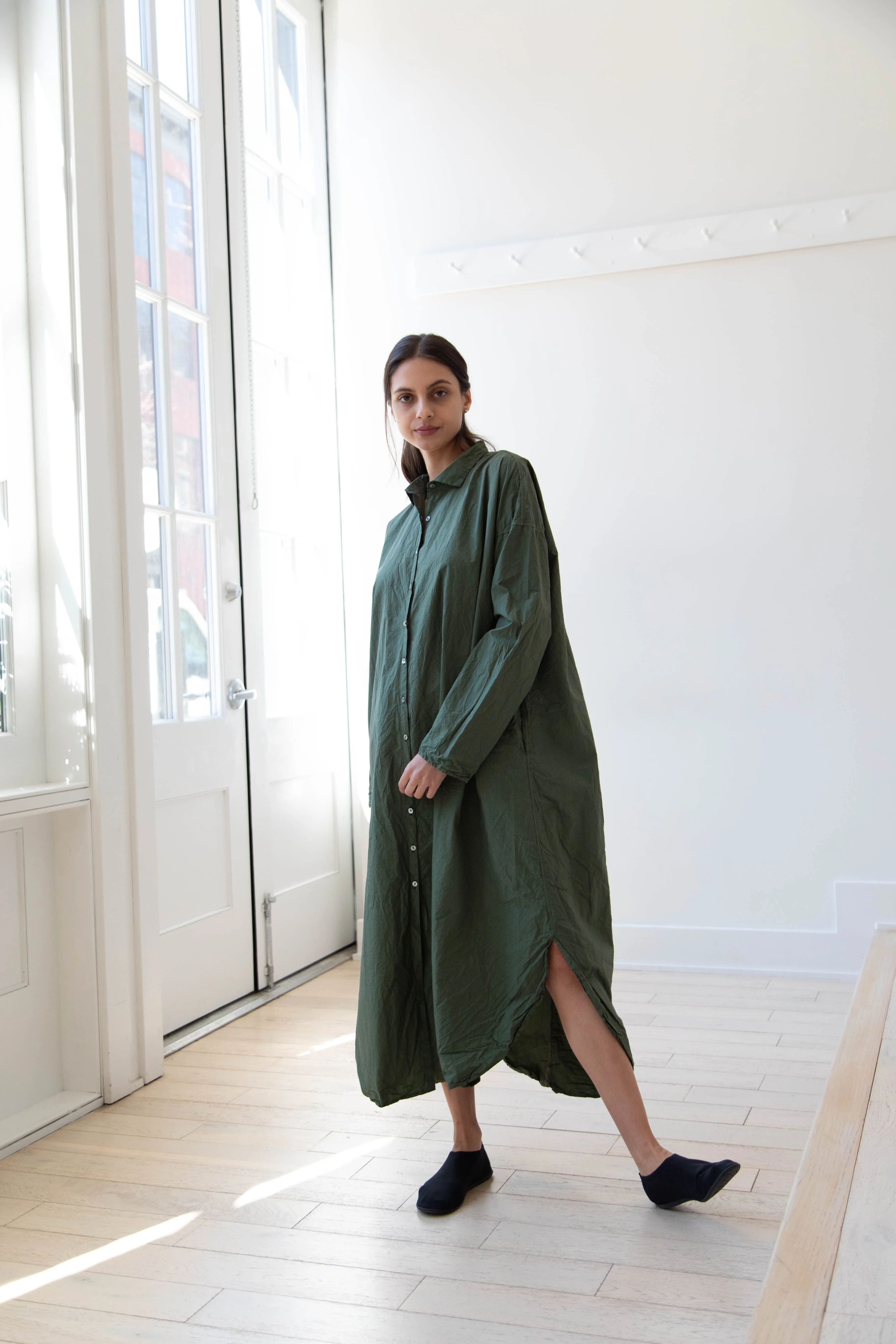 Album di Famiglia | TC Cotton Long Shirt Dress in Green