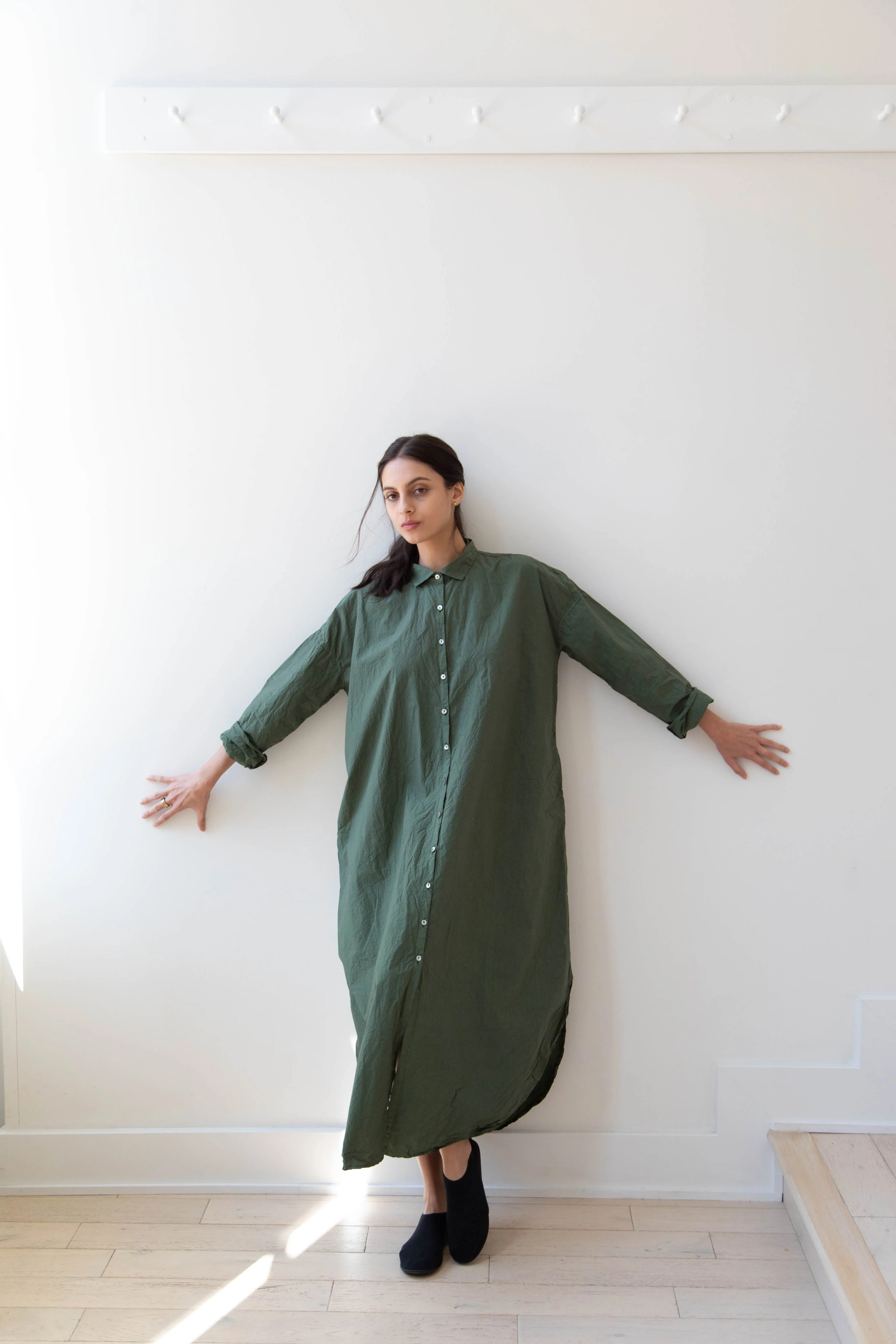 Album di Famiglia | TC Cotton Long Shirt Dress in Green