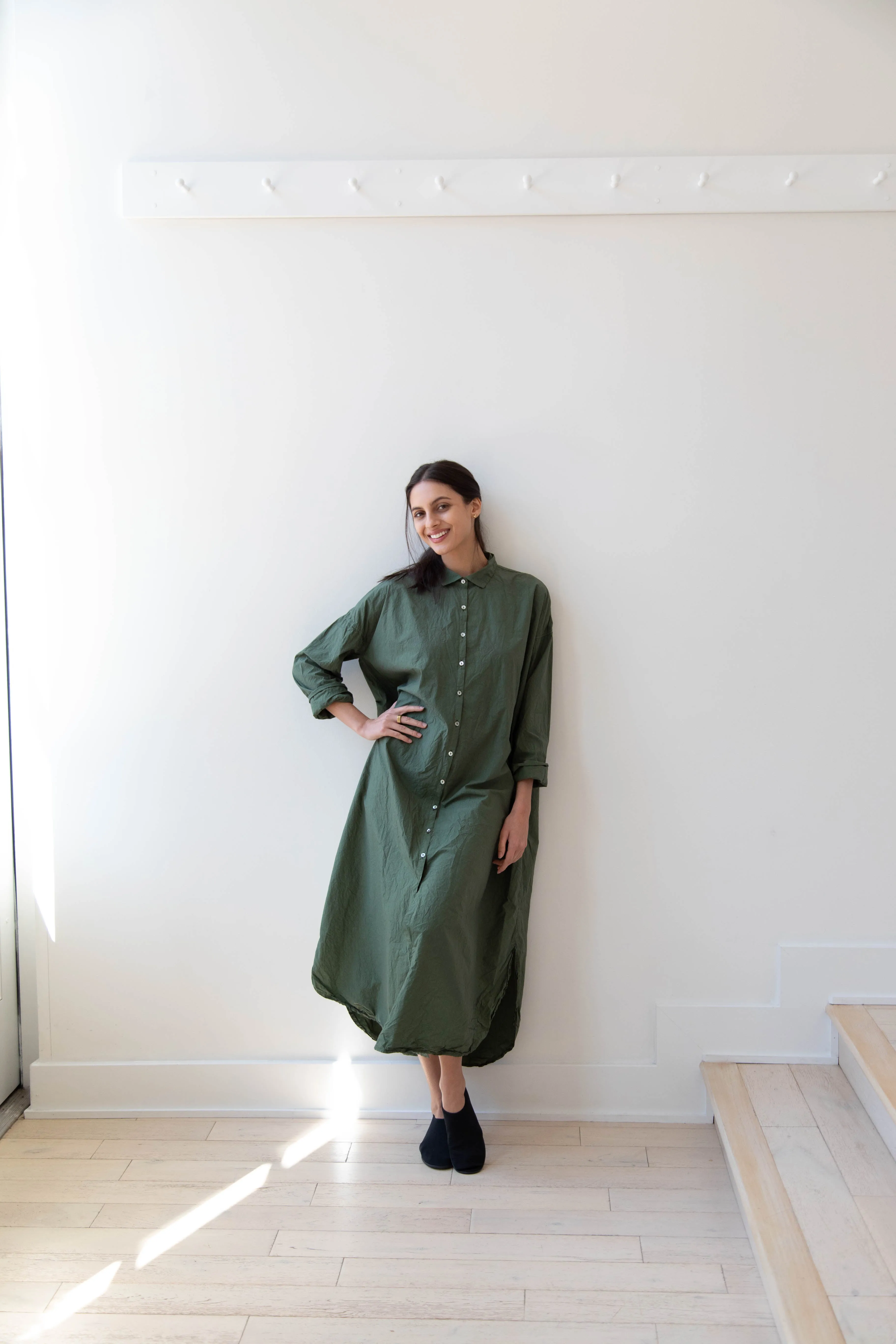 Album di Famiglia | TC Cotton Long Shirt Dress in Green