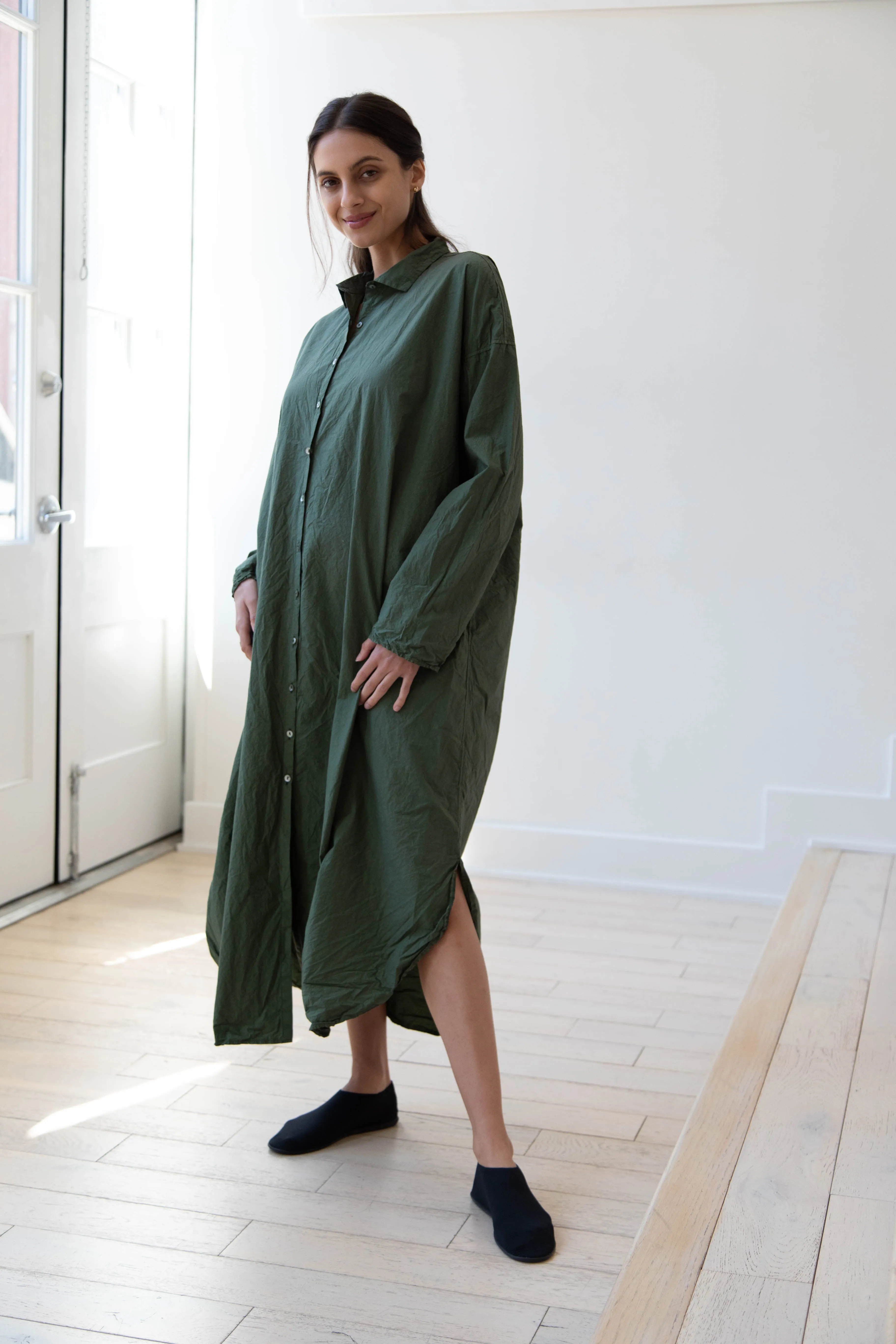Album di Famiglia | TC Cotton Long Shirt Dress in Green