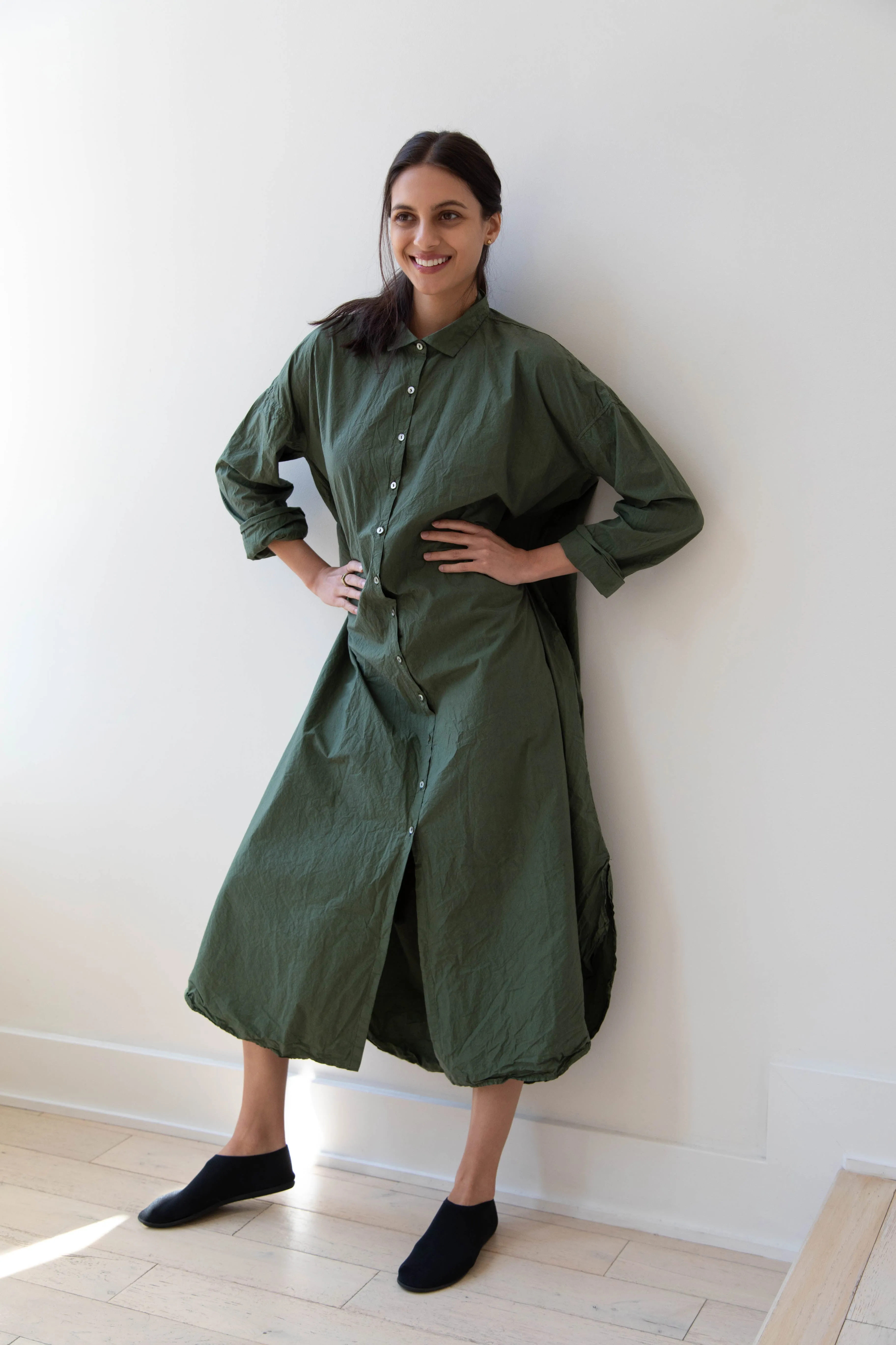Album di Famiglia | TC Cotton Long Shirt Dress in Green