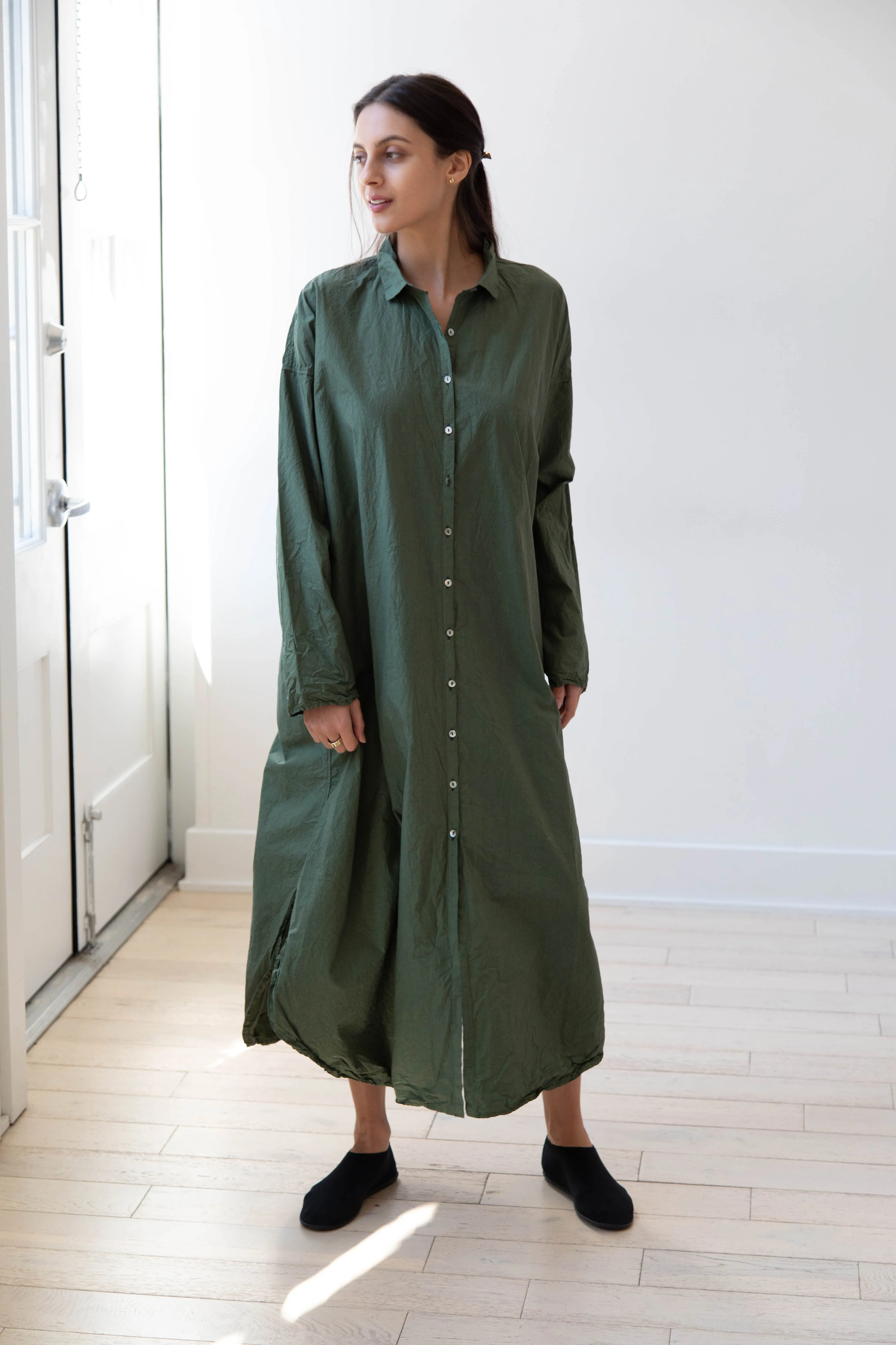 Album di Famiglia | TC Cotton Long Shirt Dress in Green