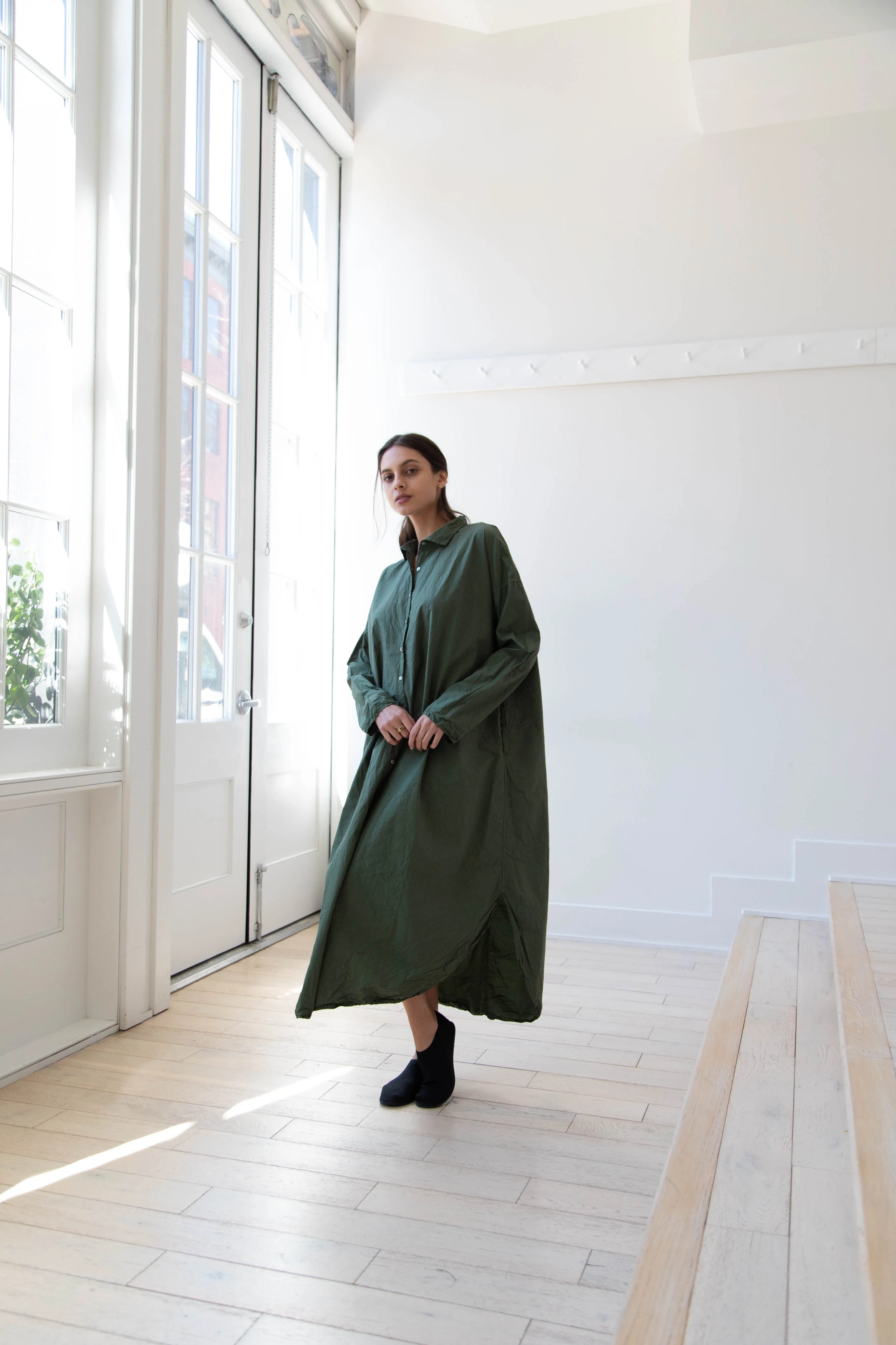 Album di Famiglia | TC Cotton Long Shirt Dress in Green