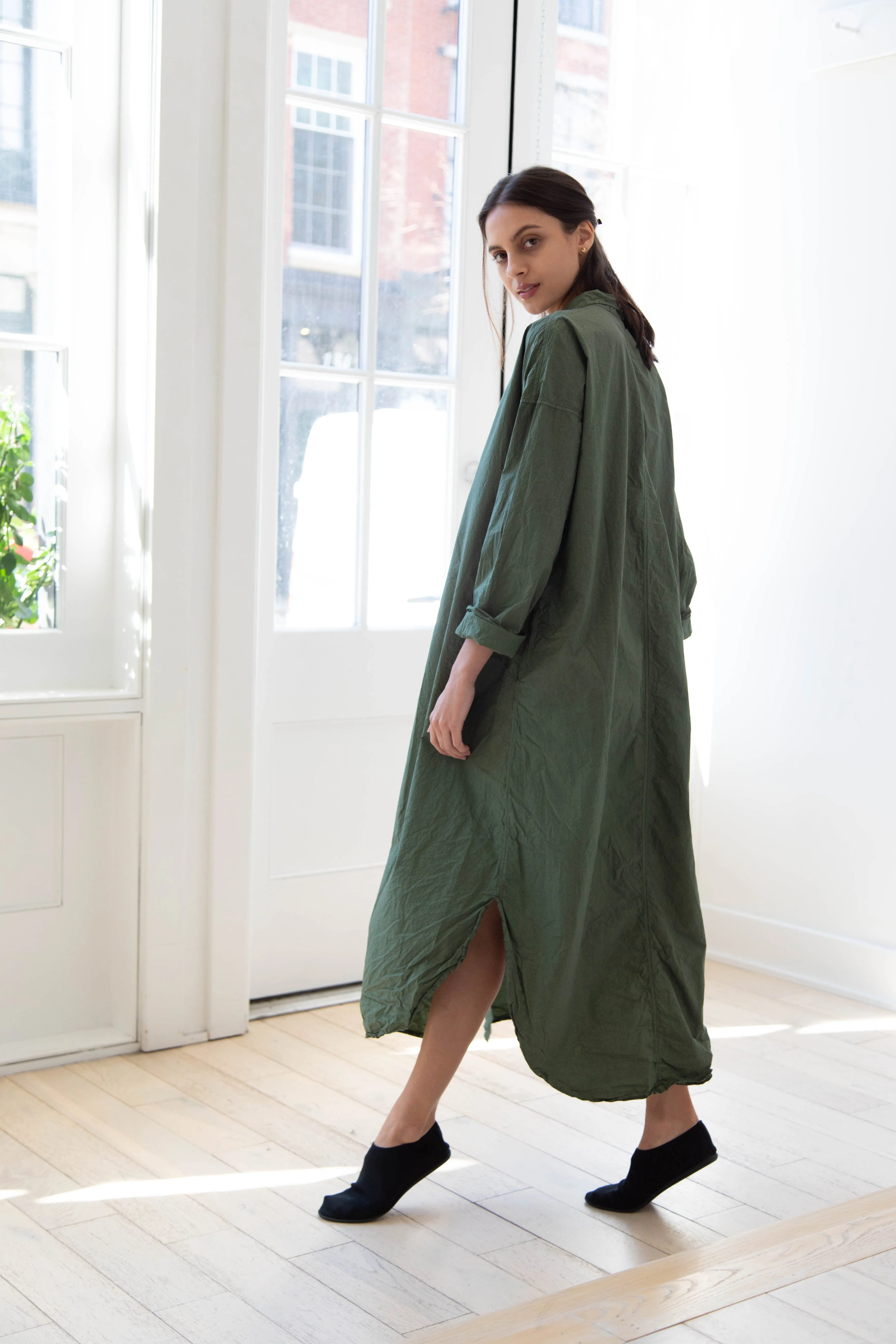 Album di Famiglia | TC Cotton Long Shirt Dress in Green
