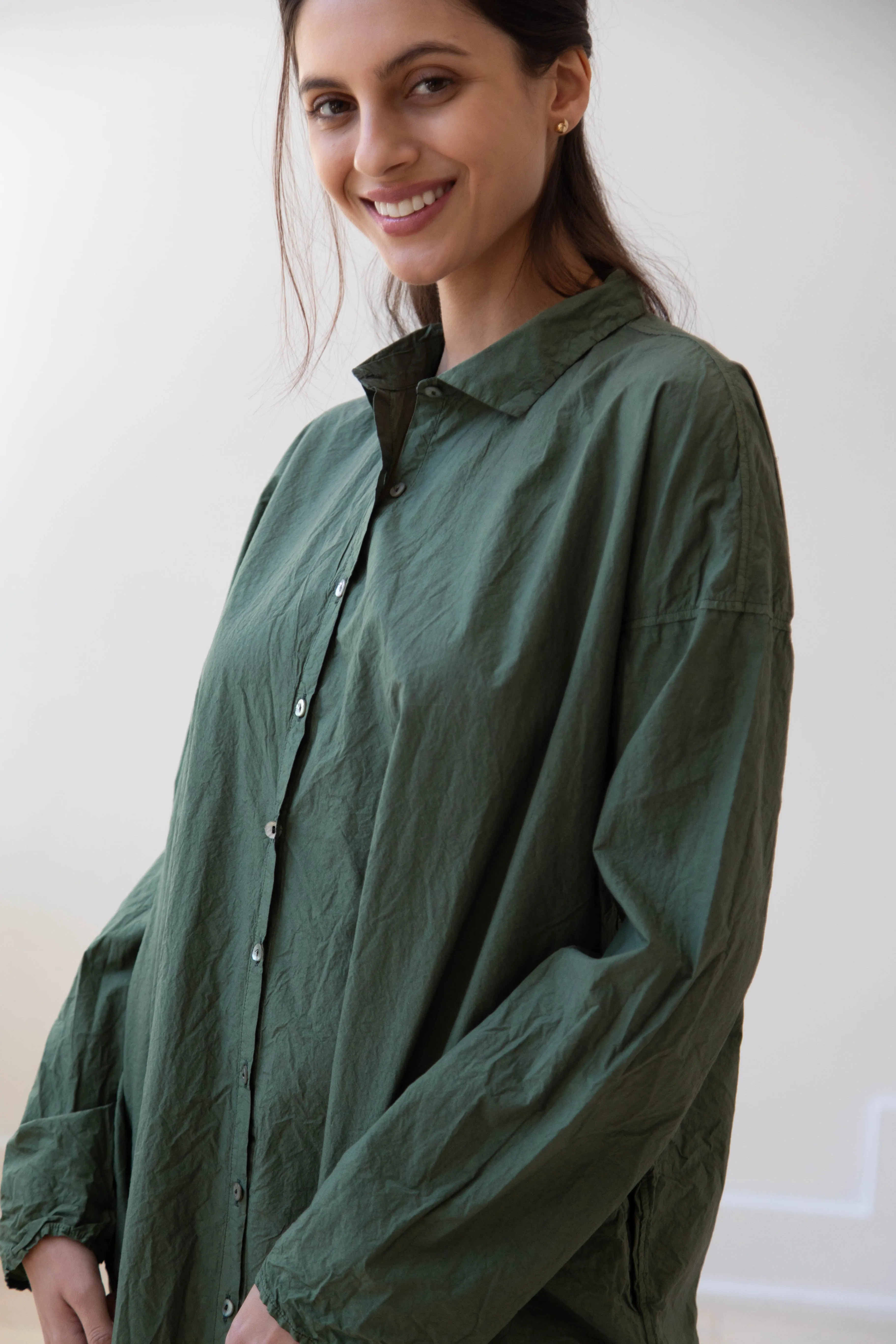 Album di Famiglia | TC Cotton Long Shirt Dress in Green