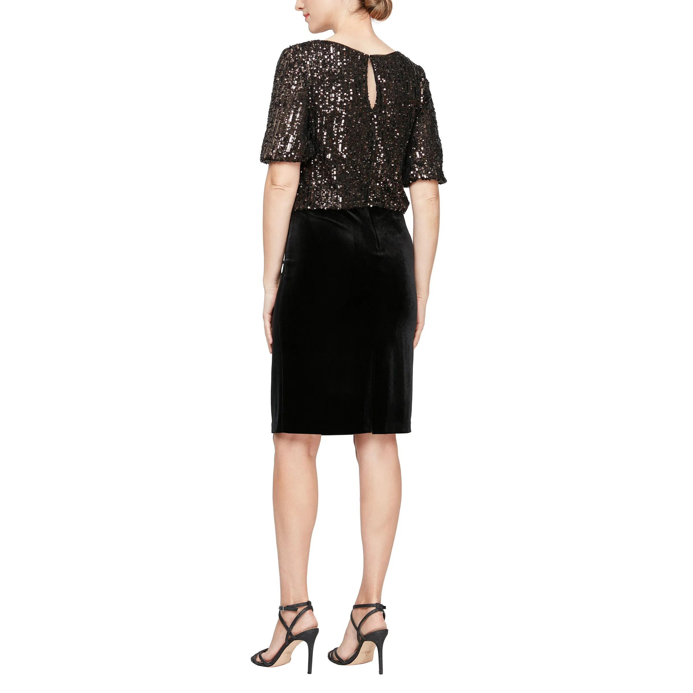 Alex Evenings 8196915 Short Bubble Sleeve Sequin Blouson Dress