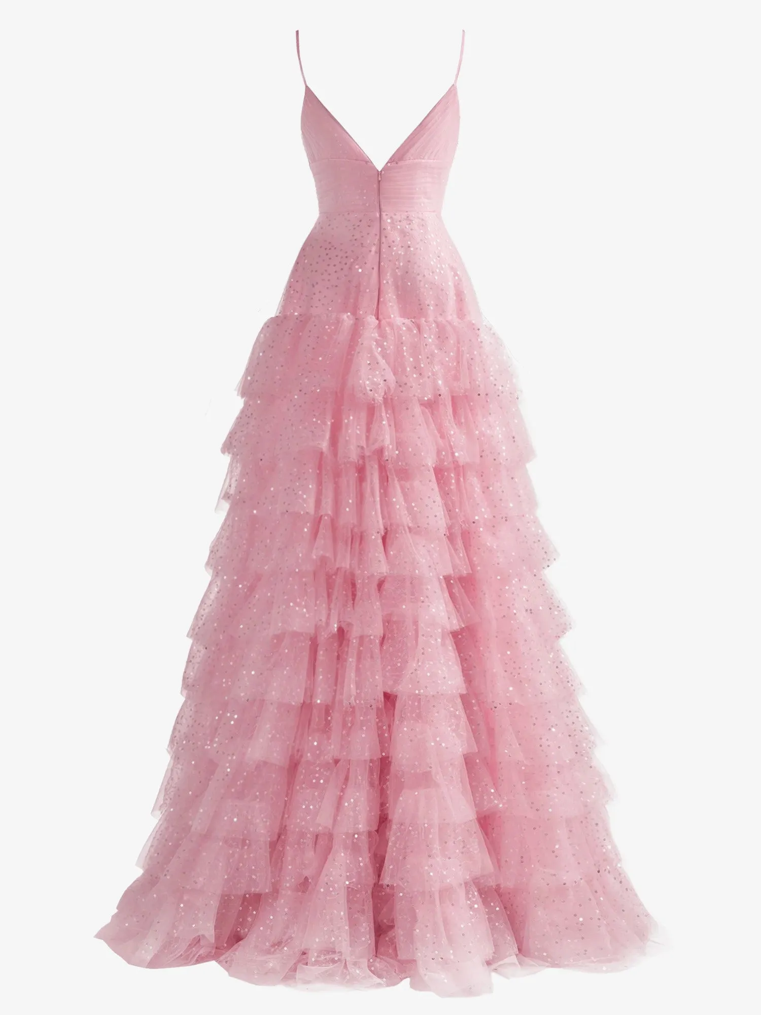 Alianna | Light Pink A-Line Tiered Spaghetti Straps Tulle Prom Dress