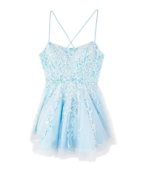 Alyce Women Opal Blue Sparkly Sequin Party Dress