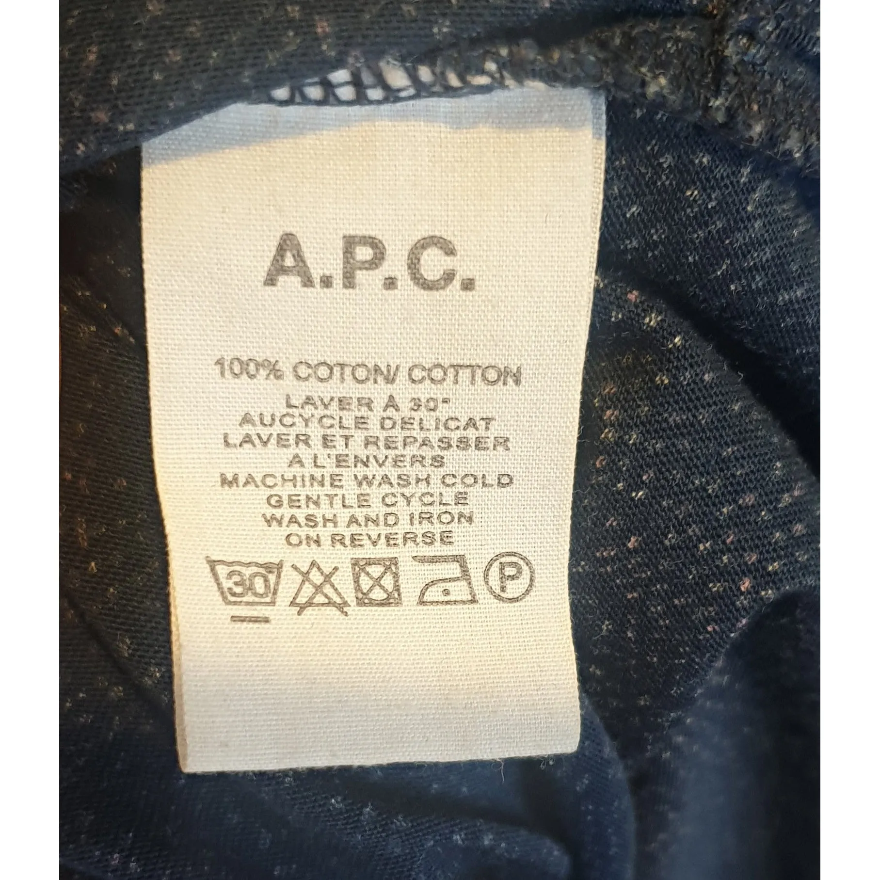 A.P.C. blue and pink dot print long sleeve tee shirt style dress size S (best fits size 8)