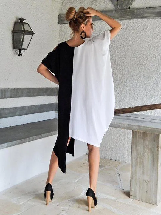 Asymmetric Split-Joint Batwing Sleeve Dress