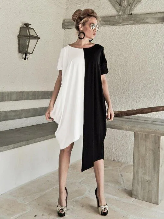 Asymmetric Split-Joint Batwing Sleeve Dress