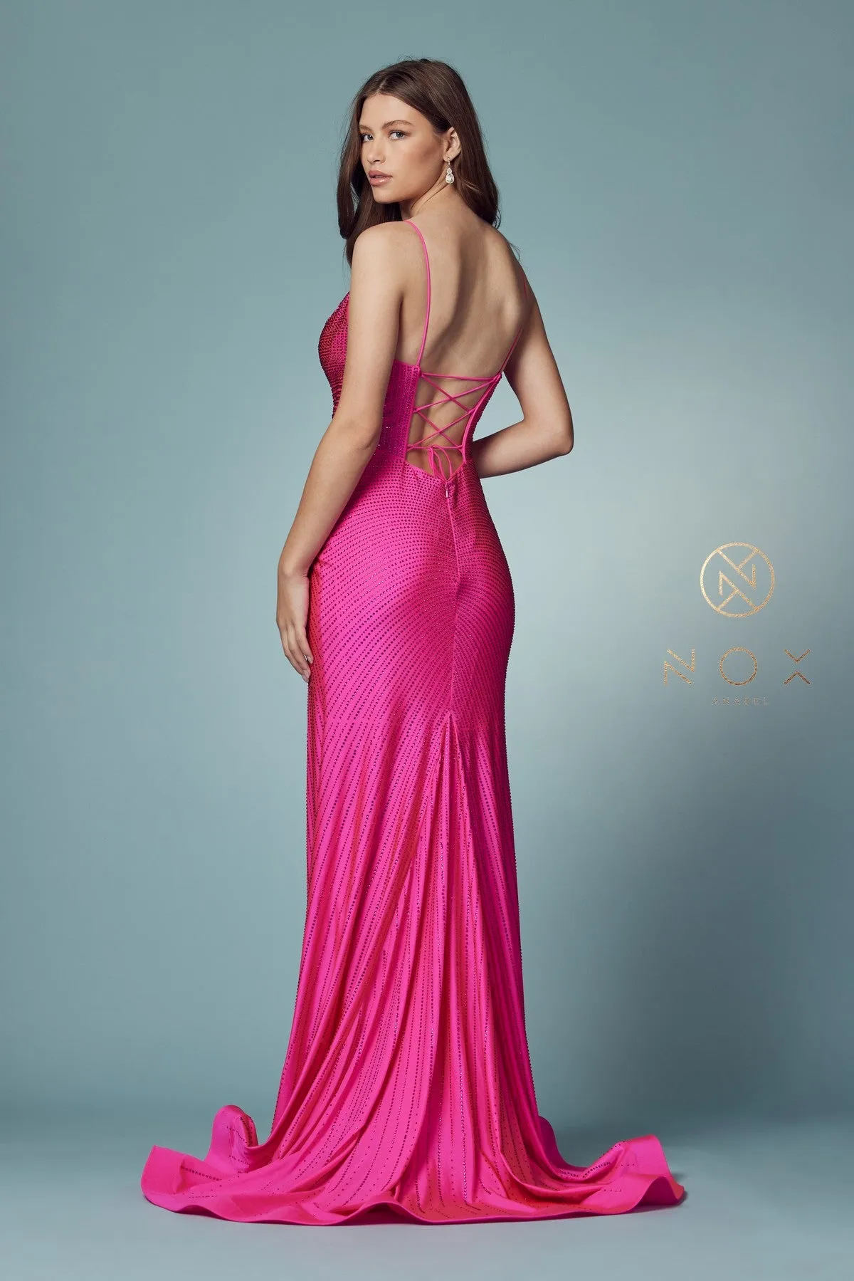 Beaded V-Neck Mermaid Dress_E1038
