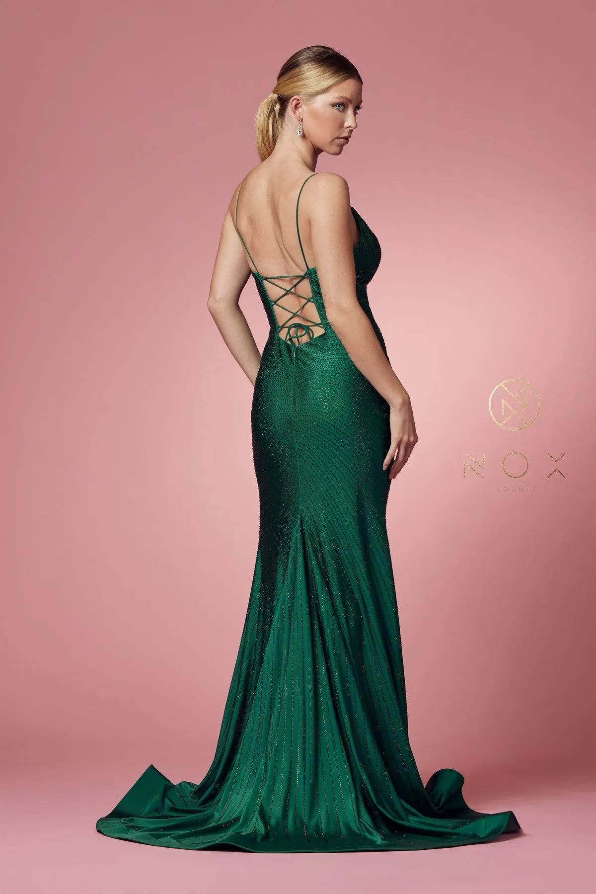Beaded V-Neck Mermaid Dress_E1038