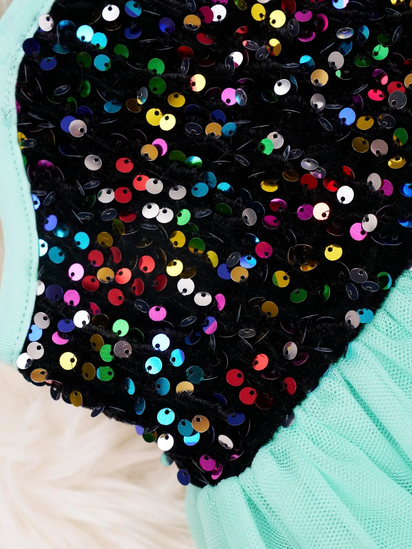 Black & Mint Sequin Tulle Tank Dress