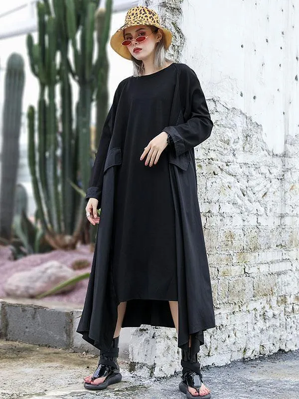 Black Loose A-line Long Sleeves Dresses