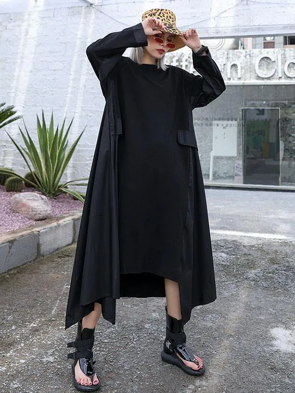 Black Loose A-line Long Sleeves Dresses