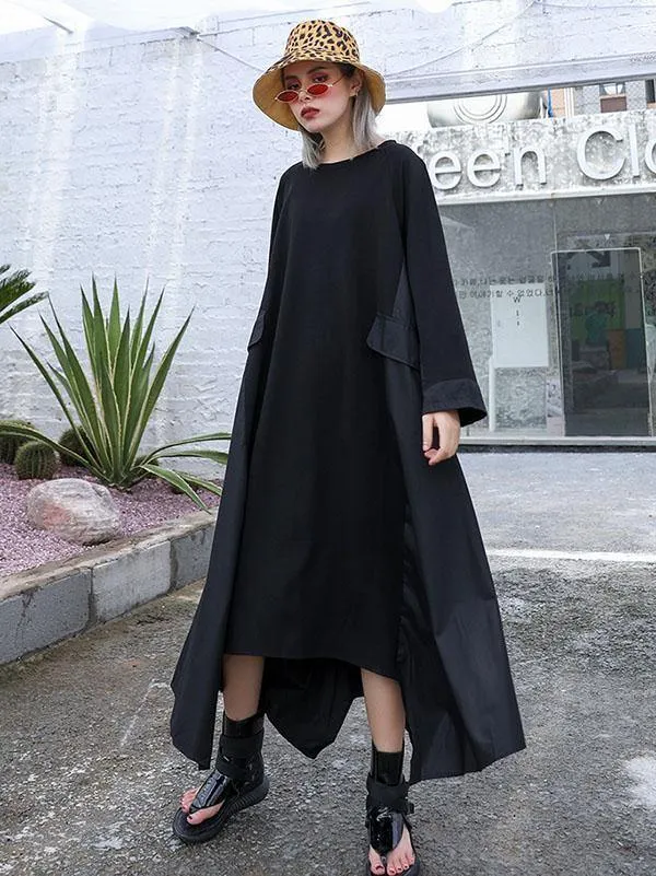 Black Loose A-line Long Sleeves Dresses