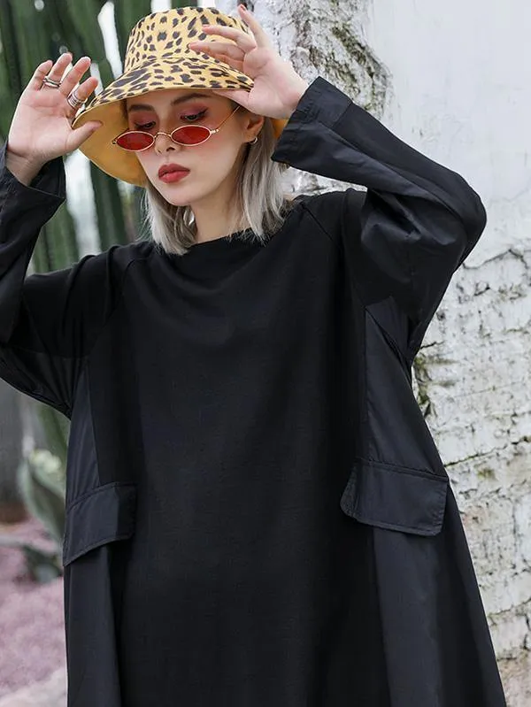 Black Loose A-line Long Sleeves Dresses