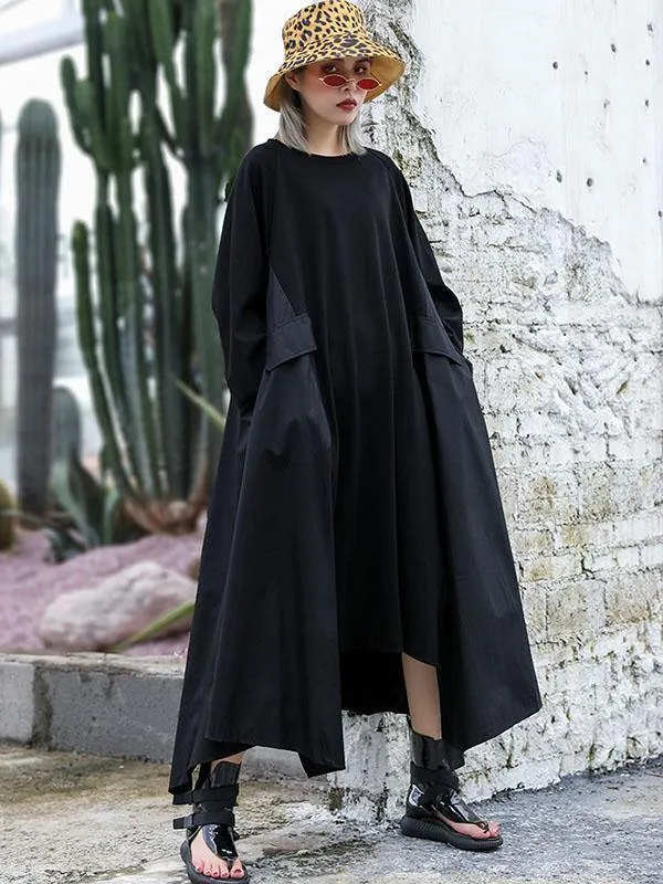 Black Loose A-line Long Sleeves Dresses