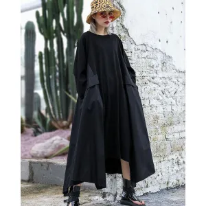Black Loose A-line Long Sleeves Dresses