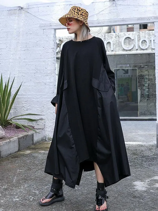 Black Loose A-line Long Sleeves Dresses