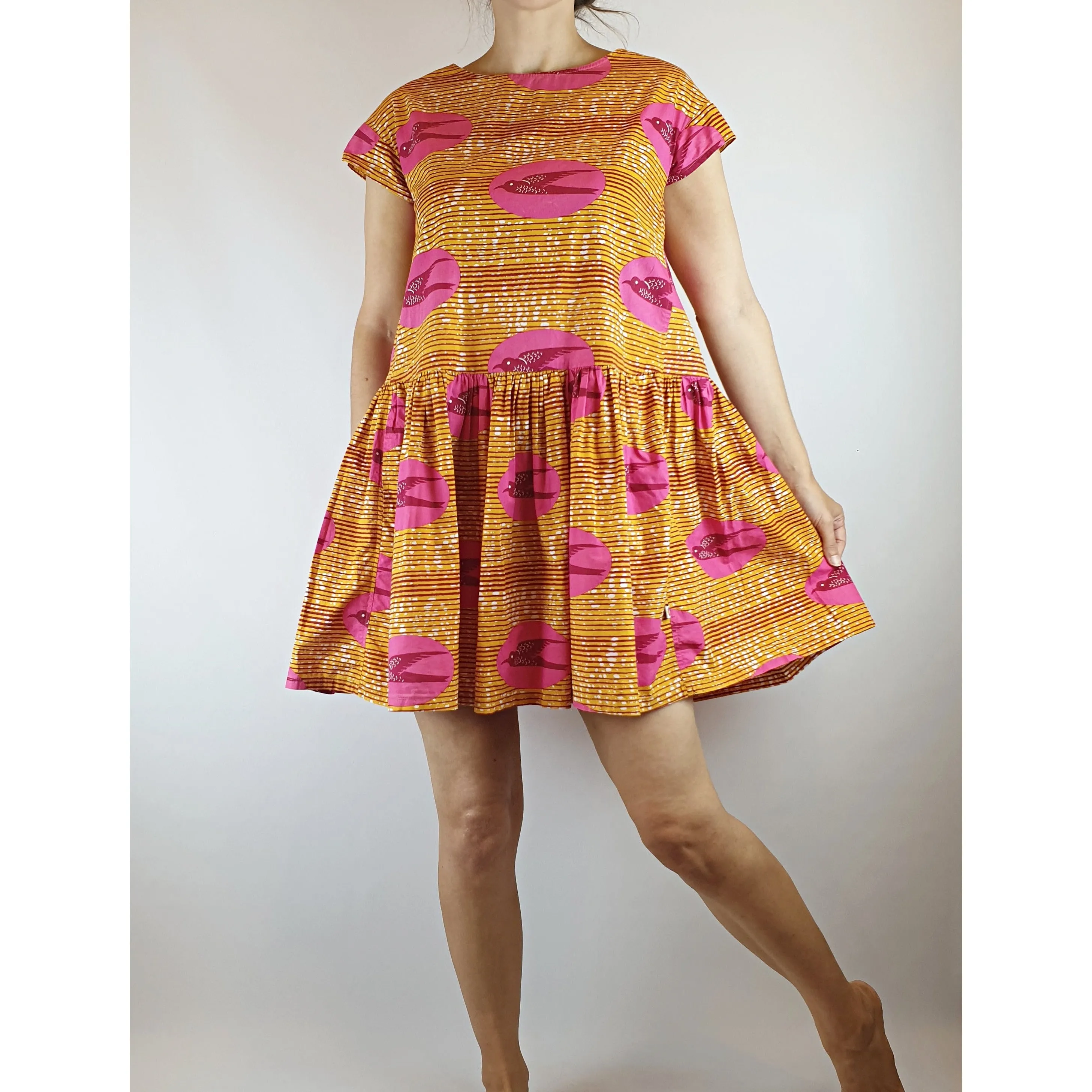 Boom Shankar unique brown and pink print oversize dress size 8
