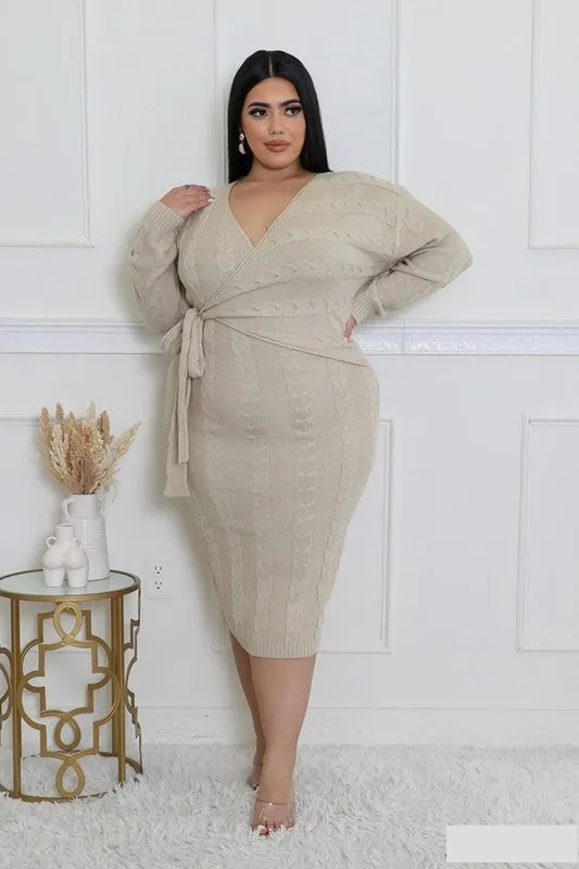 Cable Print Knit Midi Dress - PLUS