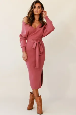 Cameo Batwing Knit Midi Dress Rose