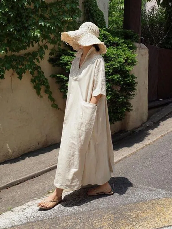 Casual Cozy  Cotton Split-Side Long Dress