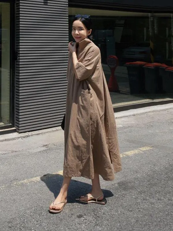Casual Cozy  Cotton Split-Side Long Dress