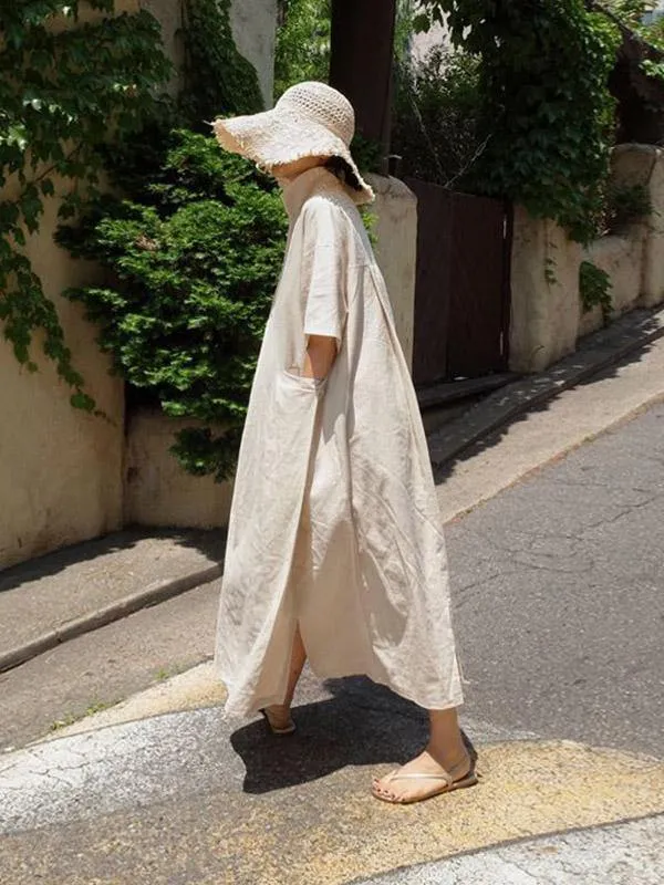 Casual Cozy  Cotton Split-Side Long Dress
