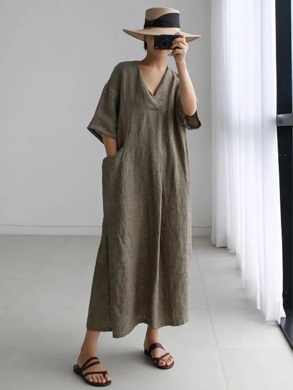 Casual Cozy  Cotton Split-Side Long Dress