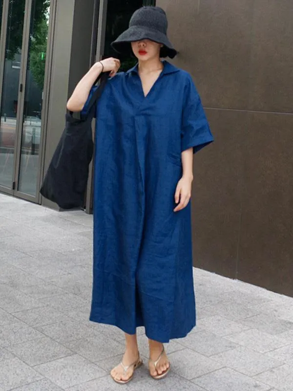 Casual Cozy  Cotton Split-Side Long Dress