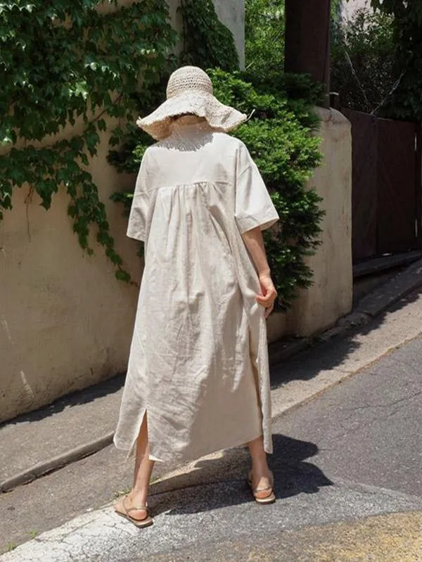 Casual Cozy  Cotton Split-Side Long Dress
